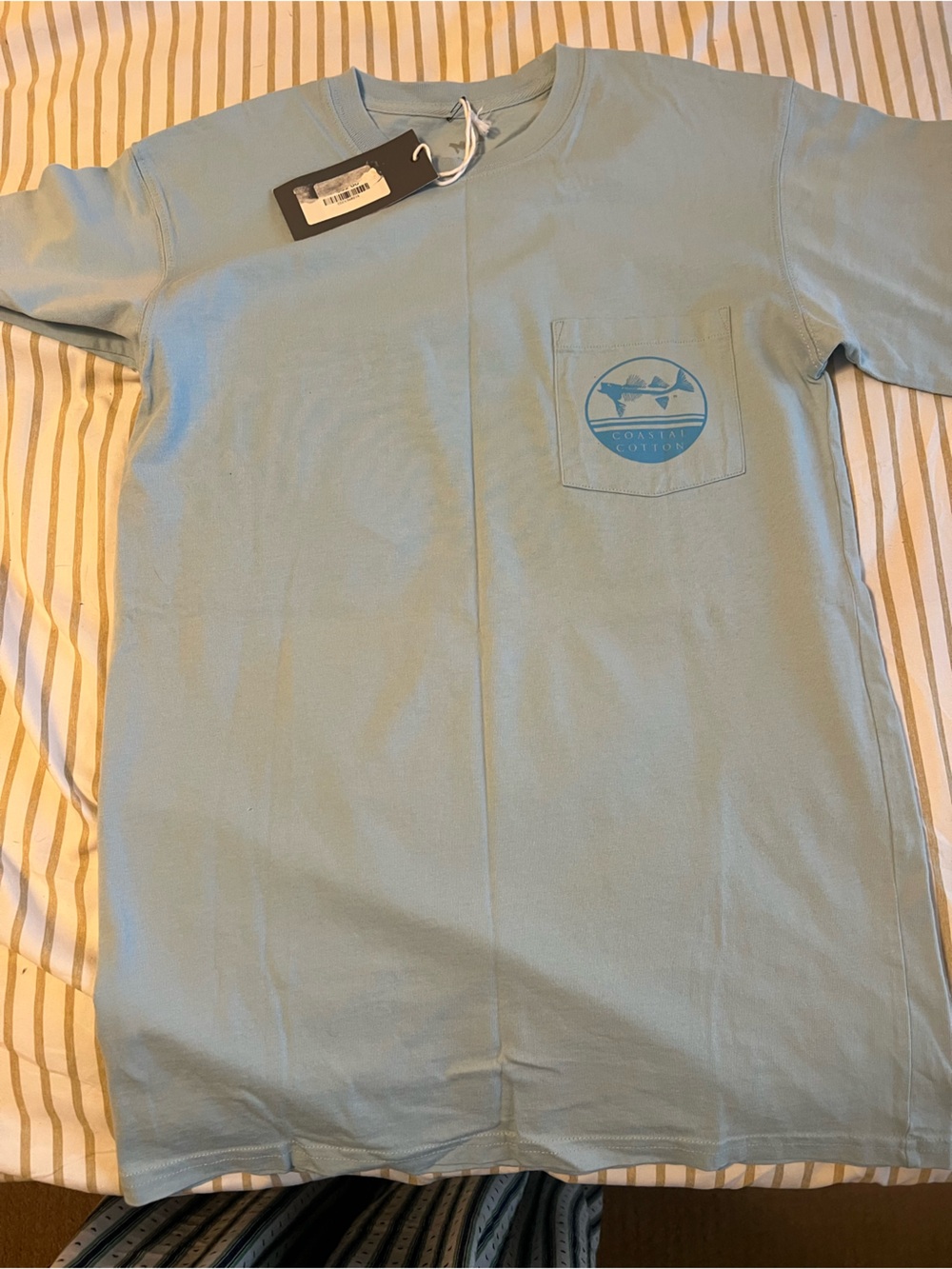 Coastal Cotton Short Sleeve Pocket Tee - Light Blue